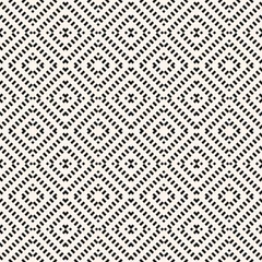 Wallpaper murals Rhombuses Vector geometric seamless pattern. Black and white abstract graphic background with diagonal lines, squares, small rhombuses. Repeat monochrome ethnic texture. Design for decor, textile, furniture