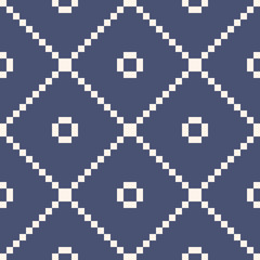 Square grid seamless pattern. Vector abstract geometric texture with crossing lines, small squares, net, mesh, lattice, grill. Elegant deep blue background. Simple repeat design for decor, wallpapers