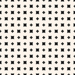 Simple floral texture, vintage geometric pattern with small flower silhouettes, squares. Vector abstract monochrome background. Elegant minimalist black and white ornament. Repeat decorative design