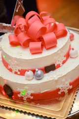 Delicious Wedding Cake at the party. Smoke and fire effects.