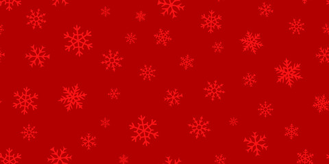 Naklejka na ściany i meble Vector snowflakes background. Simple red Christmas and New Year seamless pattern with snow, different snowflakes. Winter holidays theme. Design for decoration, banner, wallpaper, web, print, cover