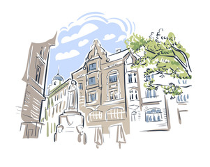 Klagenfurt Austria Europe vector sketch city illustration line art