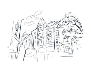 Fototapeta premium Klagenfurt Austria Europe vector sketch city illustration line art