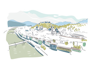 Salzburg Austria Europe vector sketch city illustration line art - obrazy, fototapety, plakaty