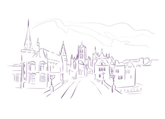 Belgium Ghent Europe vector sketch city illustration line art