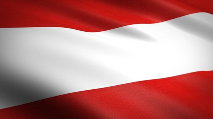 Flag of Austria. Realistic waving flag 3D render illustration with highly detailed fabric texture.