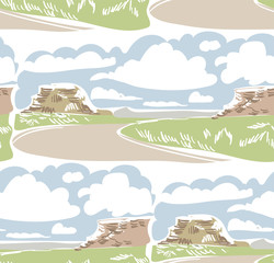 Naklejka premium blue city landscape abstract outdoor seamless pattern soft color vector