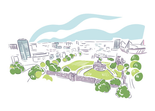recommend clip art: Cardiff United Kingdom Europe vector sketch city illustration line art