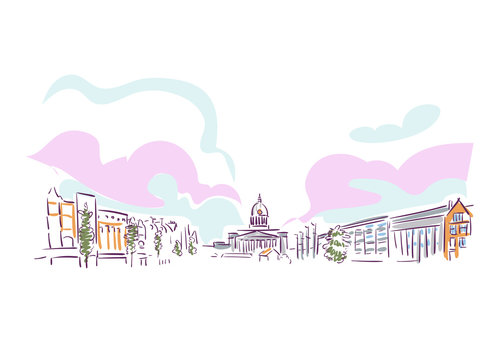 Nottingham United Kingdom Europe vector sketch city illustration line art