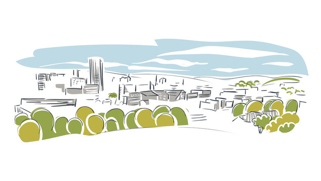 recommend clip art: Sheffield United Kingdom Europe vector sketch city illustration line art