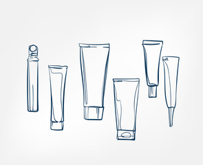 liquid tube cosmetics jars line art sketch outline isolated design element cosmetics vector