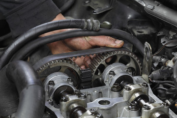 Automotive, car servicing, camshaft and cylinder had