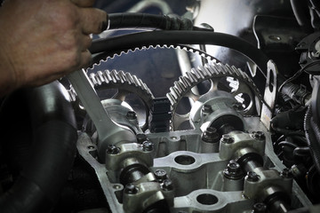 Fototapeta premium Automotive, car servicing, camshaft and cylinder had