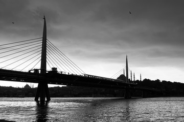 skyline of istanbul and modern bridge