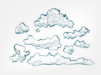 sky clouds one line vector set isolated