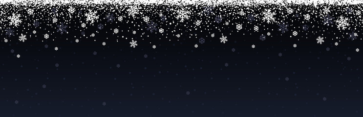 Black Christmas banner with snowflakes. Merry Christmas and Happy New Year greeting banner. Horizontal new year background, headers, posters, cards, website.Vector illustration