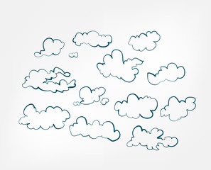 sky clouds one line vector set isolated