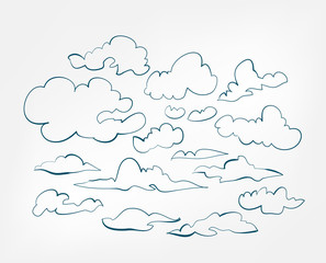 sky clouds one line vector set isolated