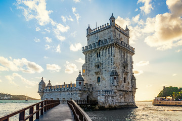 Fototapeta na wymiar Belem Tower, officially the Tower of Saint Vincent, is a 16th-century fortification located in Lisbon that served both as a fortress and as a ceremonial gateway to Lisbon.