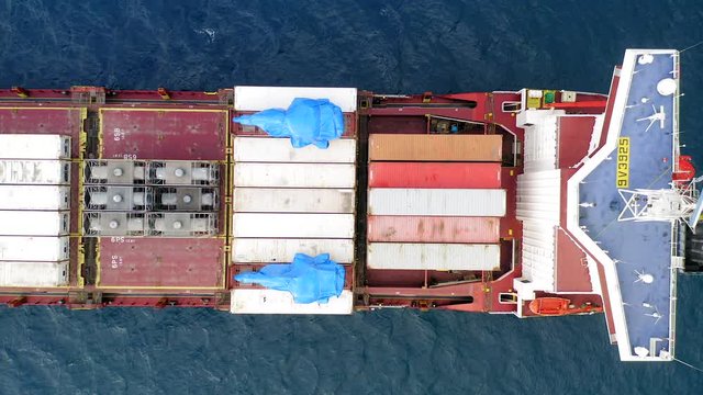 Container ship at sea, Aerial footage.