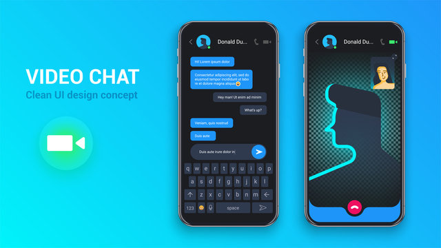 Video Chat Interface Application. Social Media Dating with Mobile Dialogue Window. Telemedicine Concept. Virtual communication apps. Sms Messenger. Flat Web Character Icons. Vector EPS 10
