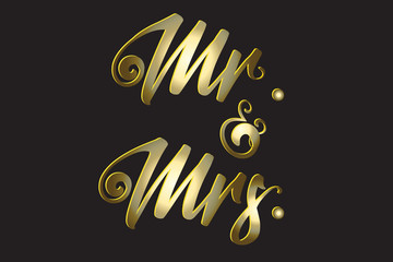 Fototapeta na wymiar Mr. and Mrs. gold design lettering text vector image