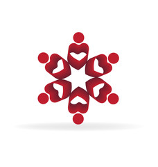 Logo teamwork unity charity love heart people icon vector