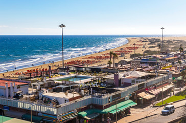 Maspalomas Beach (Playa de Maspalomas) on the south part of Gran Canaria island, Canary Islands,...