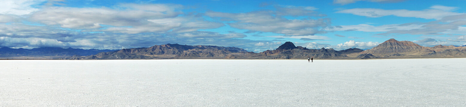 Bonneville Salt Flats panorama in Utah on a sunny cloudy day