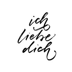 Ich liebe dich card. Modern vector brush calligraphy. Ink illustration with hand-drawn lettering. 