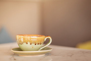 Hot latte coffee placed on the table