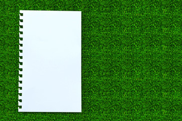 white paper on green grass background.