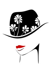 女性の顔、ファイス、ハット、帽子、花柄