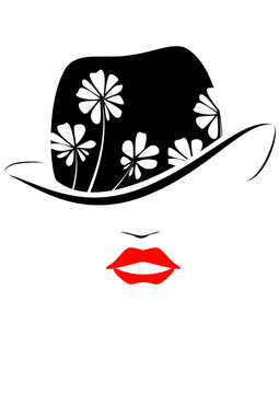 女性の顔、ファイス、ハット、帽子、花柄