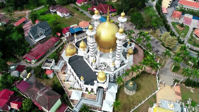 Aerial view of a public mosque, known as Ubudiah Mosque located in Kuala Kangsar,Perak,Malaysia.The mosque was built at the royal command of Sultan Idris Murshidul Azam Shah, Sultan Perak(1887 &ndash; 1916)