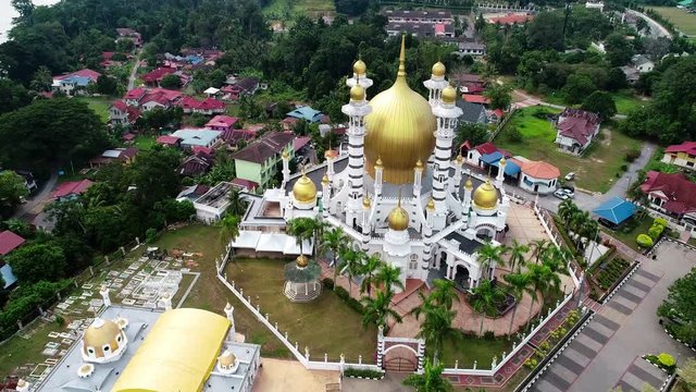Aerial view of a public mosque, known as Ubudiah Mosque located in Kuala Kangsar,Perak,Malaysia.The mosque was built at the royal command of Sultan Idris Murshidul Azam Shah, Sultan Perak(1887 &ndash; 1916)