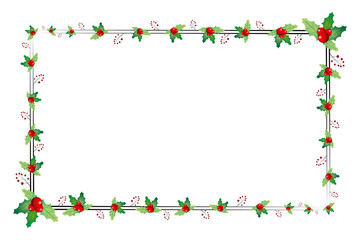 Christmas frame with mistletoe berries