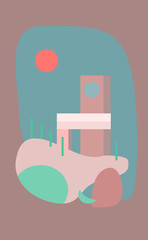 House Night Moon Red Print