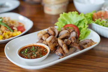 Grilled Pork Neck,Grilled Pork With Spicy sauce.