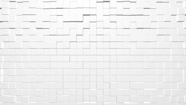 White 3D animation of a seamless loop of cubic background. Trendy background with moving cubes surface.