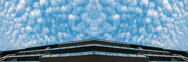 Atmospheric sky art panorama. White Altocumulus cloud in blue sky. Australia.