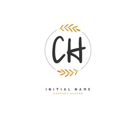 C H CH Beauty vector initial logo, handwriting logo of initial signature, wedding, fashion, jewerly, boutique, floral and botanical with creative template for any company or business.