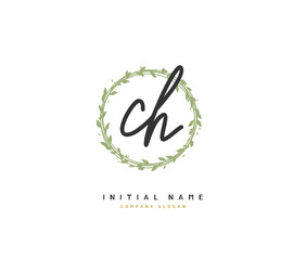 C H CH Beauty vector initial logo, handwriting logo of initial signature, wedding, fashion, jewerly, boutique, floral and botanical with creative template for any company or business.