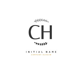 C H CH Beauty vector initial logo, handwriting logo of initial signature, wedding, fashion, jewerly, boutique, floral and botanical with creative template for any company or business.