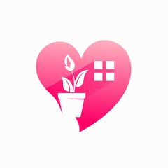 flower logo on pot with a love shape