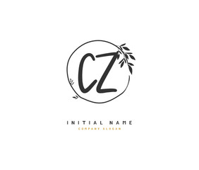 C Z CZ Beauty vector initial logo, handwriting logo of initial signature, wedding, fashion, jewerly, boutique, floral and botanical with creative template for any company or business.