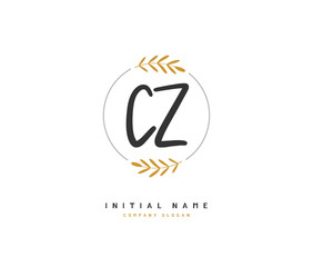 C Z CZ Beauty vector initial logo, handwriting logo of initial signature, wedding, fashion, jewerly, boutique, floral and botanical with creative template for any company or business.