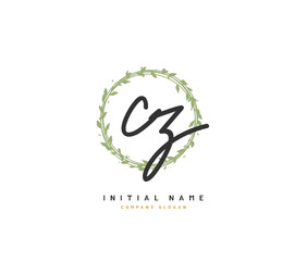 C Z CZ Beauty vector initial logo, handwriting logo of initial signature, wedding, fashion, jewerly, boutique, floral and botanical with creative template for any company or business.