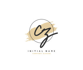 C Z CZ Beauty vector initial logo, handwriting logo of initial signature, wedding, fashion, jewerly, boutique, floral and botanical with creative template for any company or business.