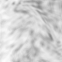Abstract halftone texture. Chaotic waves of dots. Black and white background